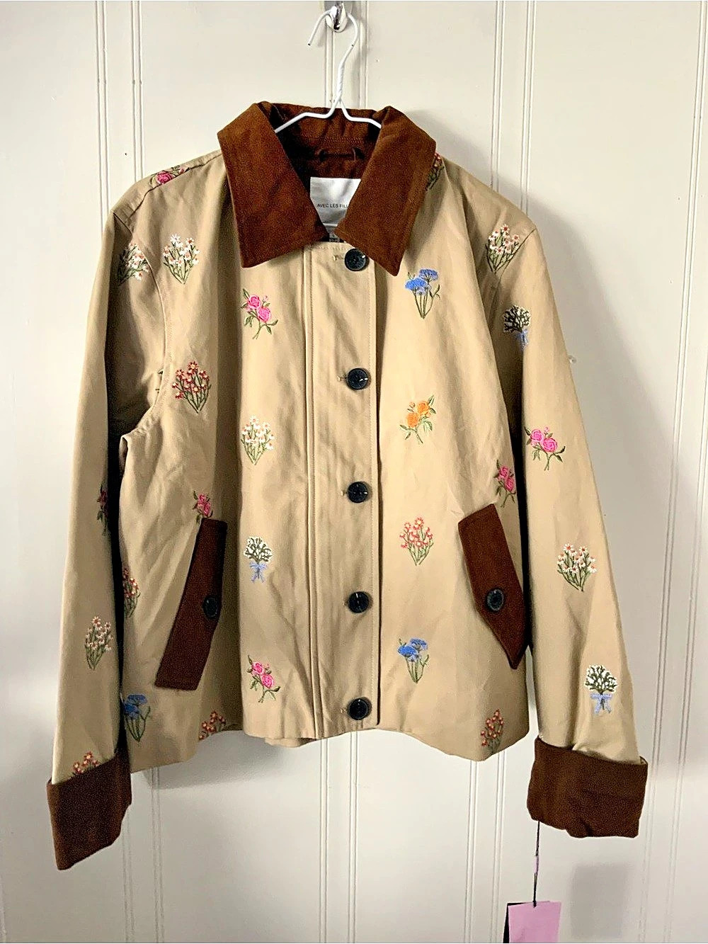 Avec Les Filles Floral Utility Jacket in Beige & Brown Size Large